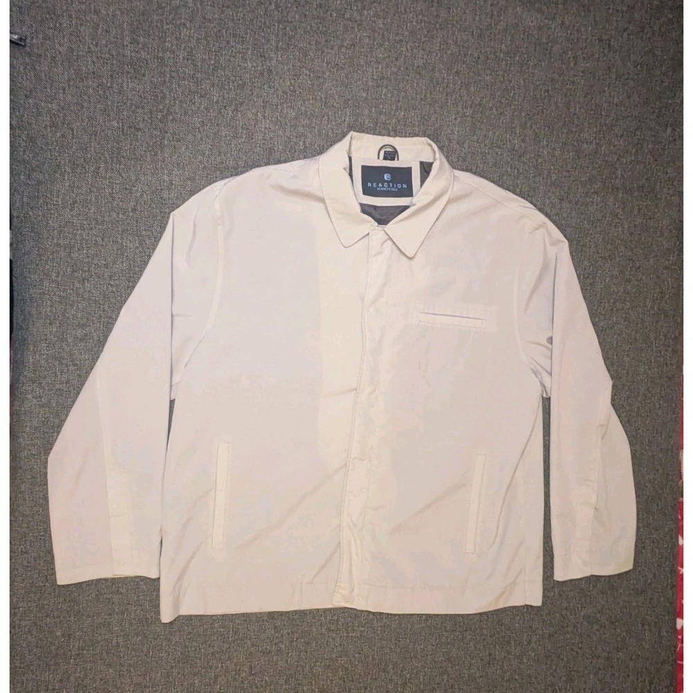 Kenneth Cole Reaction Snap Up Jacket Shirt Beige Collared Mens XL Pockets